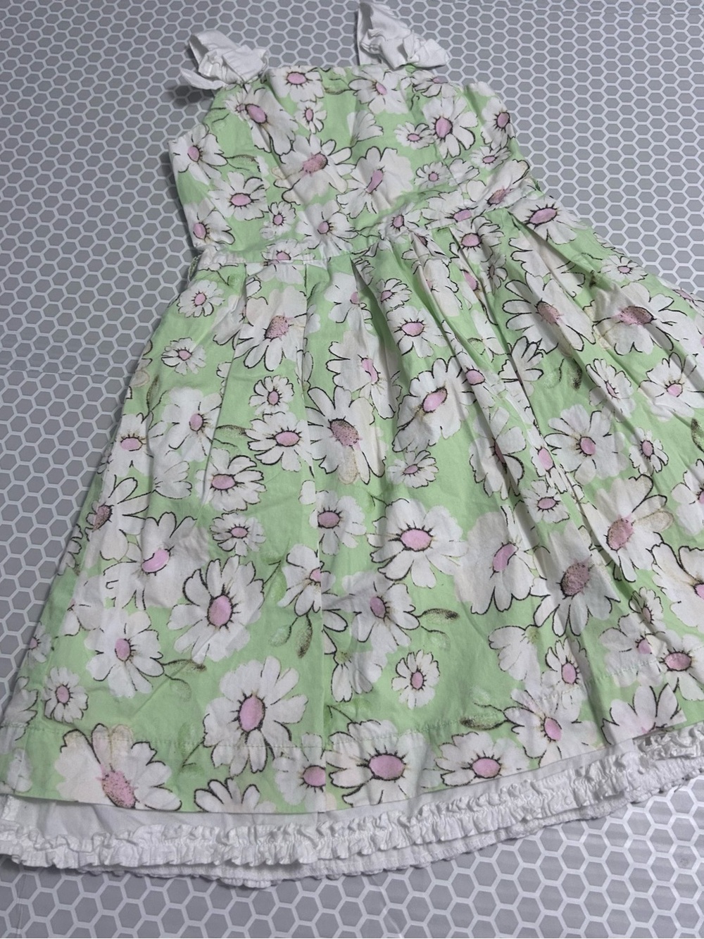 Light Green Daisy Print Sundress Sleeveless Dress 100% Cotton Size 6X/7